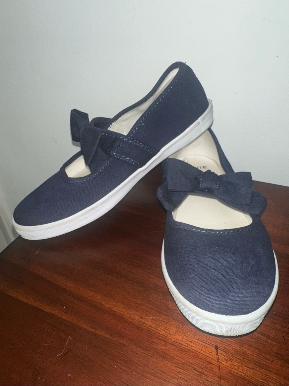 Janie & Jack Navy Blue Bow Mary Jane Canvas Shoes - Size 3K